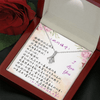 真摯之星項鍊 - 再娶妳一次 _ 送給老婆一個美好的浪漫回憶 - 精緻LED聚焦燈禮盒，光芒映照白鋼項鍊細節與心意卡片文字