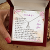 真摯之星項鍊 - 再娶妳一次 _ 送給老婆一個美好的浪漫回憶 - 開盒近照特寫，LED聚光燈映照項鍊吊墜與卡片，滿滿開箱儀式感